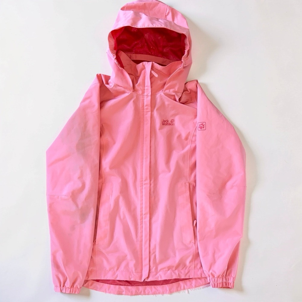 Jack Wolfskin Womens S Pink Hooded Rain Jacket Waterproof Outdoor Full Zip